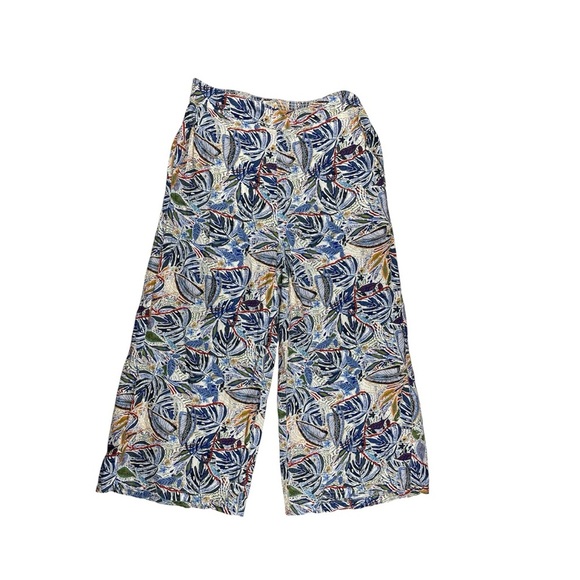 C&C California Linen Wide Leg Crop Pants Tropical Leaf Print Size L - Picture 1 of 12